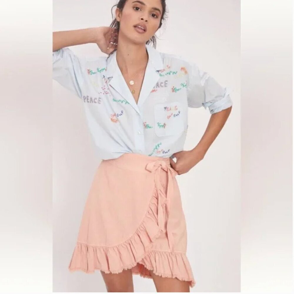 Anthropologie Maeve The Clarissa Bon Voyage Beaded Button Down Shirt - Picture 3 of 13